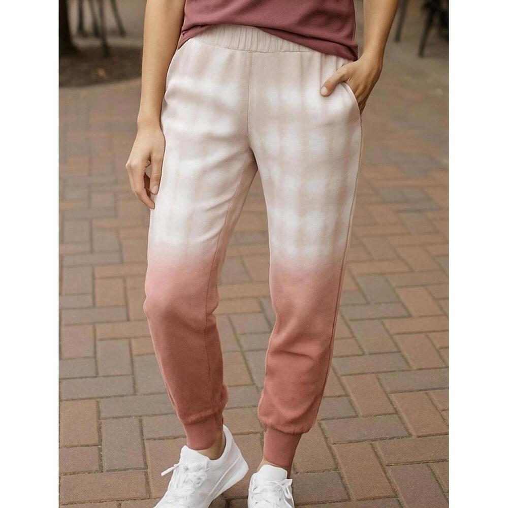 525 Women’s Tie Dye Dip Dye Joggers Pink 100% Cotton Elastic Waistband - A5